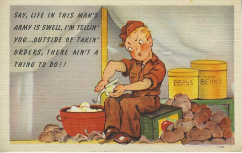 Greetings From The Army US Army USA Military Cook Comic Linen Postcard D16