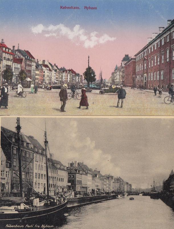 Nyhavn Copenhagen Kobenhavn Bicycles & Boats 2x Transport Old Postcard s