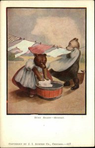 BUSY BEARS Hanging Laundry on Line Monday c1910 Postcard 