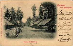 PC CPA SINGAPORE, GALANG, COUNTRY ROAD, VILLAGE SCENE, VINTAGE POSTCARD (b4187)