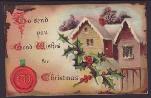 Good Wishes For Christmas,Holly,House Postcard