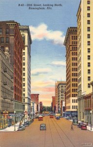 20th Street Looking North Birmingham Alabama linen postcard