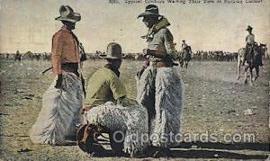 Bucking Contest Western Cowboy, Cowgirl 1909 light corner wear, postal used 1909