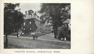 c1906 Postcard; Kids outside Forster School, Somerville MA Middlesex County