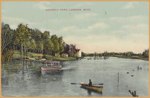 Lansing, Mich., Waverly Park., Pond with row boats, launch.