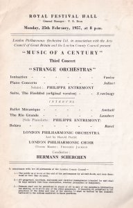 Hermann Scherchen Philippe Entremont Royal Festival Hall Theatre Programme