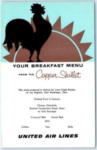 UNITED AIRLINES Air Lines   BREAKFAST MENU  Copper Skillet   c1950s  Postcard
