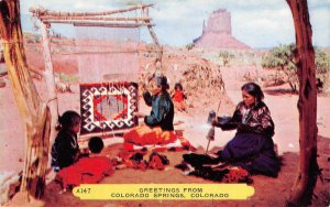 Colorado Springs, CO Native American Indians Weaving c1950s Vintage Postcard