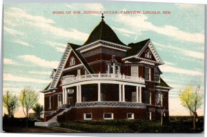 Postcard NE Lincoln Home of William Jennings Bryan Fairview