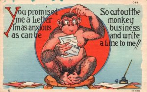 Vintage Postcard 1930's You Promised Me A Letter Cut Out Monkey Business Comics