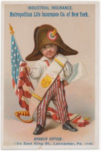 Patriotic Little Boy Flag Rev War Uniform Metropolitan Life Insurance 1880s