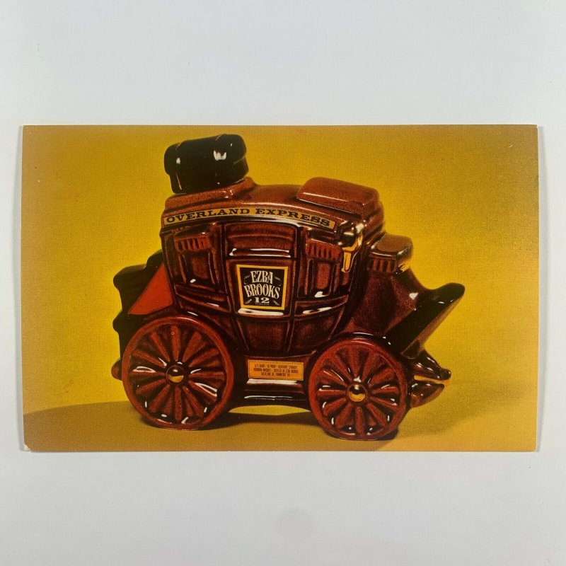 Postcard Ezra Brooks Decanter Stagecoach Old West Overland Express 1970s Chrome