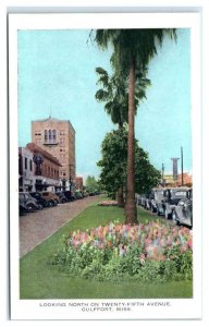 GULFPORT, Mississippi MS ~ Street Scene TWENTY FIFTH AVENUE 1930s Cars Postcard