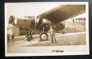 Mint Original Real Picture Postcard Earl Aviation PH-AGA Airplane With Pilot KLM