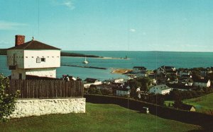 Blockhouse Fort Harbor & Town Mackinac Island Michigan MI Vintage Postcard