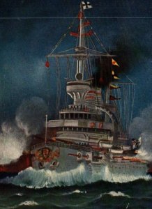 Rare Naval Art German Imperial Navy Battleship WWI c1907 Postcard #822-2