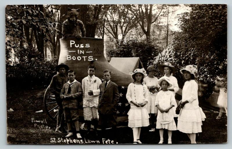 Oil City* PA RPPC~St Stephen's Lawn Fête~Kids @ Mean Puss N Boots Display~c1911 