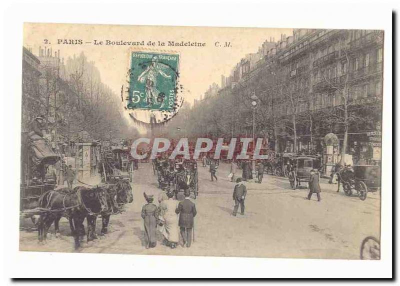 Paris (9th) Old Postcard Boulevard de la Madeleine (very animated hitches)