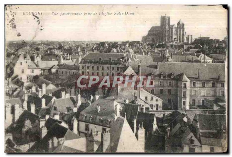 Old Postcard Bourges Panoramic View from Notre Dame Church I