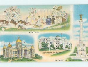 Unused Linen FOUR VIEWS ON ONE POSTCARD Des Moines Iowa IA HM9413@