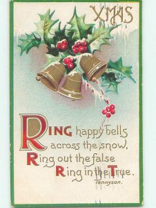 Pre-Linen christmas LORD ALFRED TENNYSON QUOTE & BELLS WITH HOLLY HQ7190