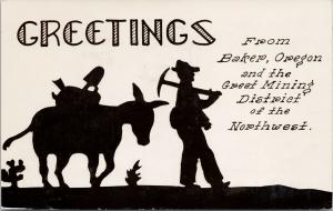 Greetings from Baker Oregon OR Great Mining District Prospector 1936 Postcard F5