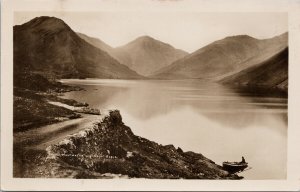 Wastwater and Great Gable England UK Person in Boat Abraham RPPC Postcard H4