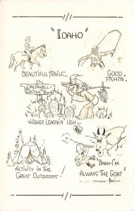 RPPC IDAHO Caldwell Fishing Great Outdoors Comic Indian Cowgirl 1930s Postcard