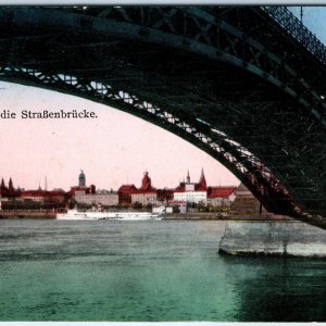 c1910s Mainz, Germany View Under Steel Bridge Unposted w/ 15 Stamp Postcard A170