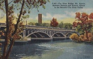 Postcard Fox River Bridge No Aurora IL 1957
