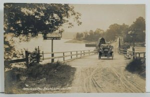 Arrowsic Toll Bridge Woolwich Maine Man Driving Old Car Signs RPPC Postcard P7