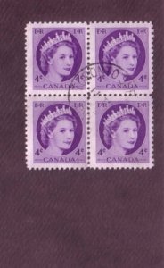 Canada, Block of Four, Used, Elizabeth II,  4 Cent,  Scott #340, Nice Cancel