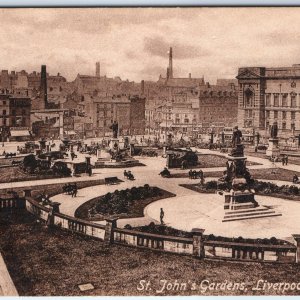 c1900s Liverpool, England St Johns Gardens Statue Trolley Hall Lipton Tea A353