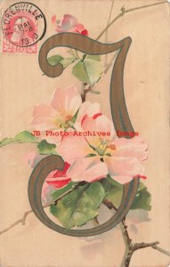 Alphabet, Large Letter J, Pink Flowers, Hagelburg 