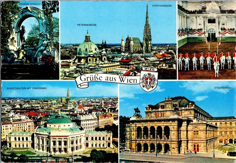 Circa 1960/70s Vintage Greetings From Vienna Postcard Multi Scenes Of The City