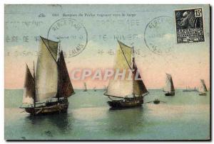 Postcard Old Fishing Boat Fishing Boats sailing to sea