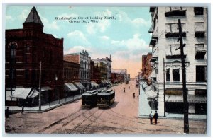 Green Bay Wisconsin WI Postcard Washington Street Looking South c1910 Antique