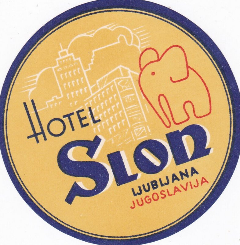 Yugoslavia Ljubijana Hotel Slon Vintage Luggage Label sk1955
