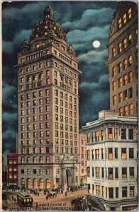 Night Scene 3rd Market Street San Franscisco California Vintage Postcard C097