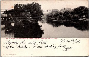 Rock River Looking North from Central Bridge Beloit WI c1906 Vtg Postcard O52