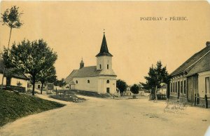 Vintage Postcard; Pozdrav z Pribic Croatia Town View Square with Church Posted