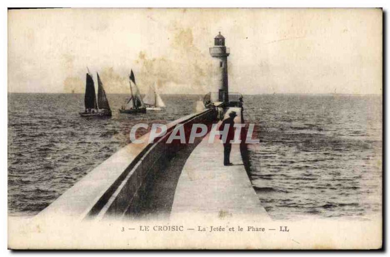 Old Postcard Lighthouse Croisic The pier and lighthouse Ships