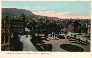 Vintage Postcard Dominion Square And Windsor Hotel Montreal Canada