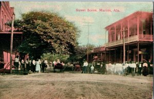 Street Scene in Marion Alabama Postcard w Buggy People JC Mickelboro 1910