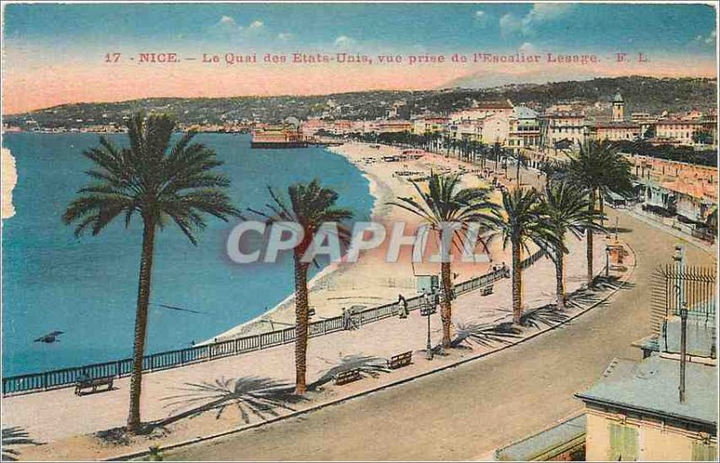 Old Postcard Nice Le Quai des USA shooting Lesage Staircase