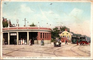 Entrance Subway Harvard Quare Cambridge MA Massachusetts Old Car WB Postcard PM 