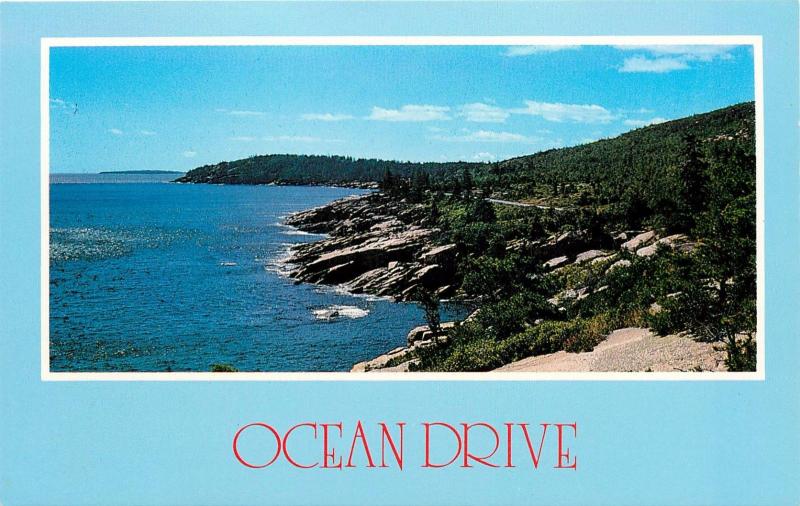 OCEAN DRIVE SAND BEACH THUNDER HOLE OTTER CLIFF MAINE POSTCARD