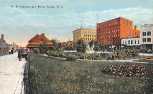 NP Station Railroad Train Depot Fargo North Dakota 1920s postcard