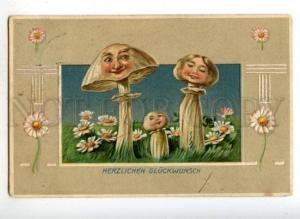 178046 BIRTHDAY Flowers MUSHROOM Vintage EMBOSSED PC