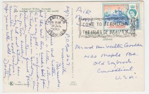 P2011, 1965 bermuda postcard somerset bridge worlds smallest draw-bridge stamp